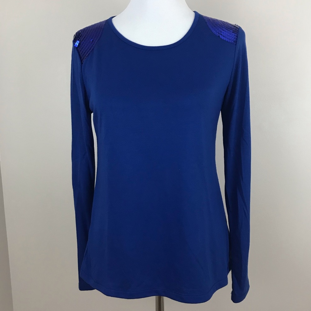 Charlotte Russe Royal Blue Sequin Shoulder Top - L